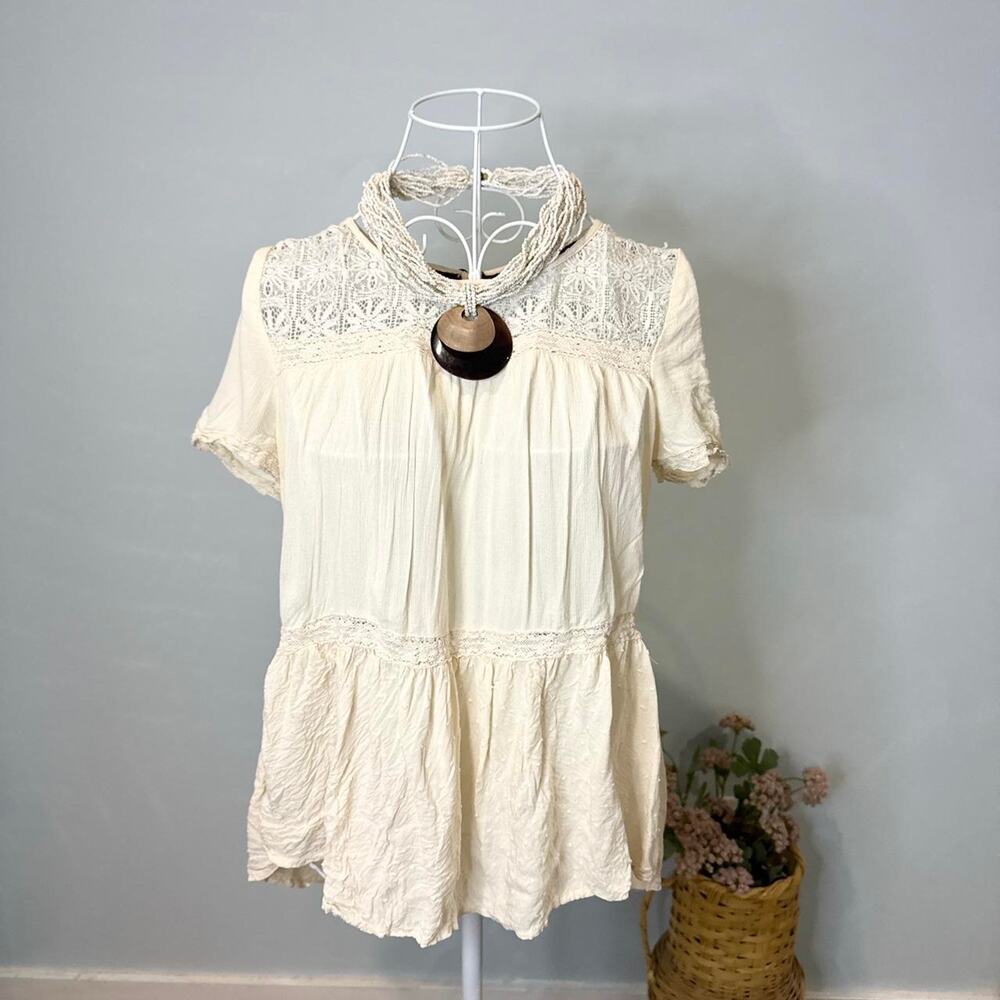 Vintage y2k cream oatmeal babydoll blouse top